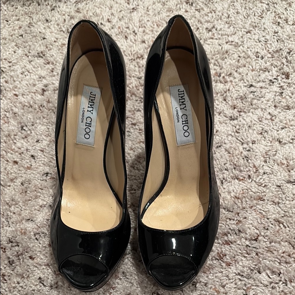 Jimmy Choo Black Women's Peep Toe Heels